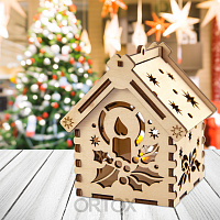 Сборная модель "Рождественский домик", с подсветкой, ДСП