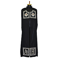 Мантия архимандрита черная с вышитыми скрижалями, мокрый шелк