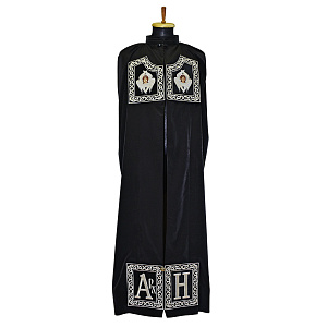 Мантия архимандрита черная с вышитыми скрижалями, мокрый шелк (скрижали из бархата)