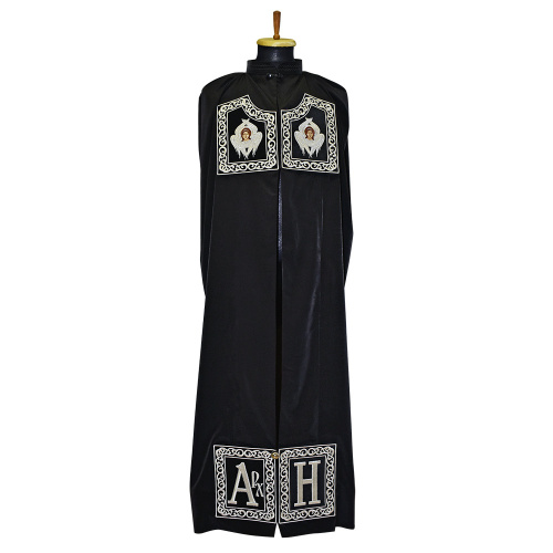 Мантия архимандрита черная с вышитыми скрижалями, мокрый шелк