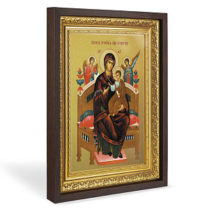 Икона Божией Матери "Всецарица", в широком багете, цвет "темный дуб", на холсте, с золочением №2 (33,5х42,2 см (под икону А4))