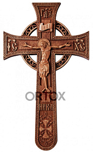 Крест напрестольный "Новгородский" деревянный прорезной, 17х30 см (светлый)