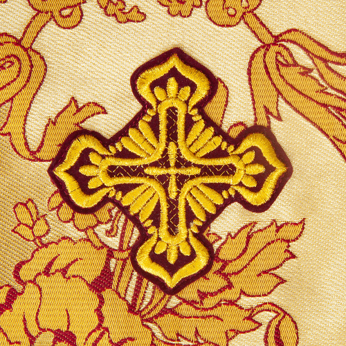 Пелена на престол желтая с вышивкой, парча, 130х130 см фото 4