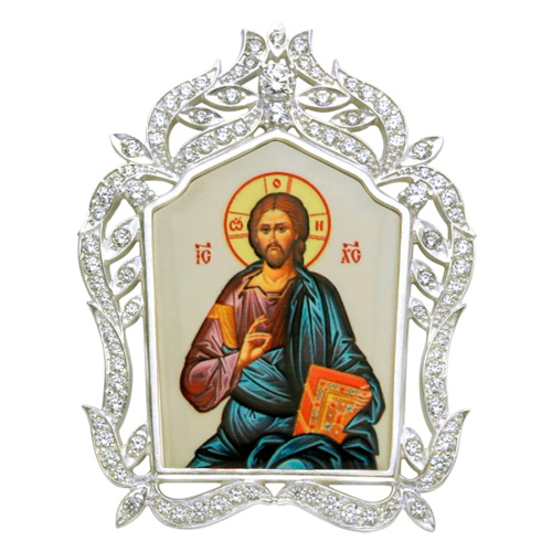 Накладки на митру (комплект из 4 штук) из ювелирного сплава в серебрении, с фианитами, №14 фото 2