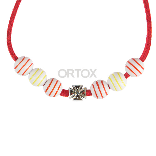 Браслет-шнурок с бусинами и крестиком, красный фото 6