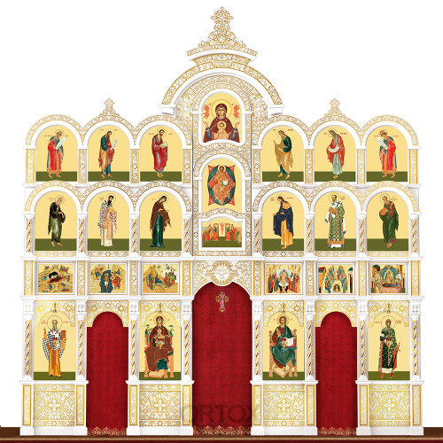 Иконостас "Владимирский" четырехъярусный, белый с золотом (патина), 690х730х45 см фото 4