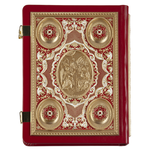 Апостол красный, оклад "под золото", кожа, эмаль, 23х30 см фото 7