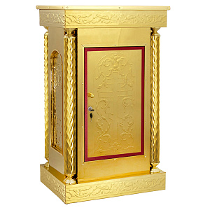 Жертвенник малый, чеканка, с дверкой, узкий, 60х40х100 см (красная ткань)