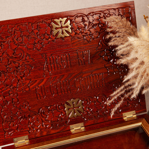 Ковчег для мощей "Суздальский", цвет "кипарис" с золотом (поталь), 40х30х13 см  фото 6