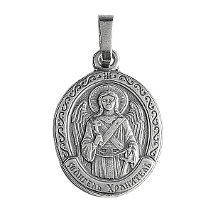 Образок мельхиоровый овальный с ликом Ангела Хранителя, серебрение (средний вес 5 г)