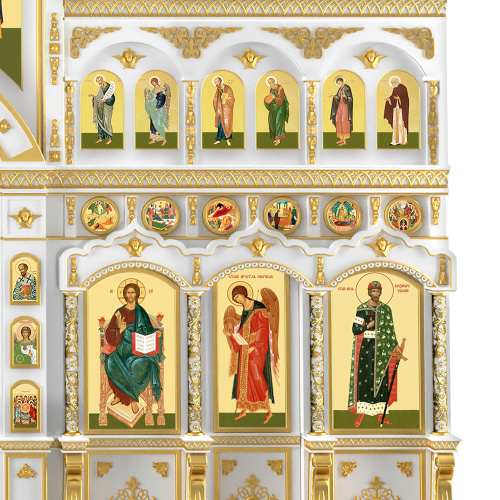 Иконостас "Рождественский" трехъярусный белый с золотом (поталь), 848,5х697х53 см фото 8