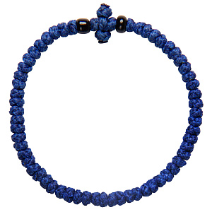 Браслет плетеный (комбоскини) с пластиковыми бусинами, синий №2 (черные бусины)