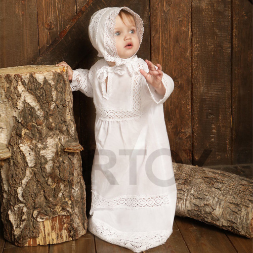 Рубашка для крещения "Дашенька" белая из батиста, размер в ассортименте фото 4