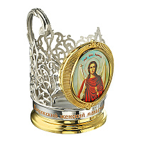 Подстаканник серебряный с цветным ликом Ангела Хранителя