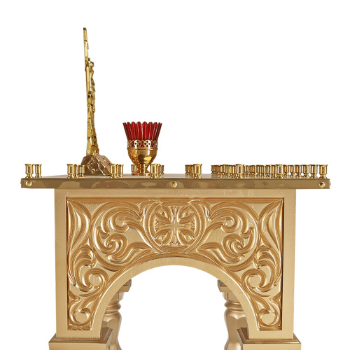 Панихидный стол на 70 свечей "Тверской" позолоченный, колонны, резьба, 70х50х96 см фото 6