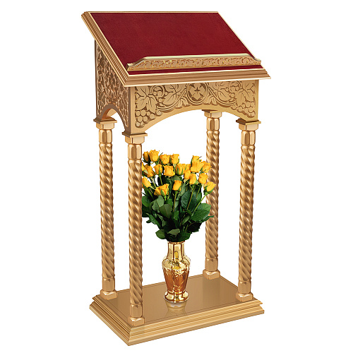 Аналой центральный "Суздальский", цвет "золото", колонны, красная ткань, высота 127 см Аналой центральный "Суздальский", цвет "золото", колонны, красная ткань, высота 127 см