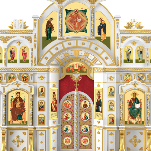 Иконостас "Рождественский" трехъярусный белый с золотом (поталь), 848,5х697х53 см фото 5