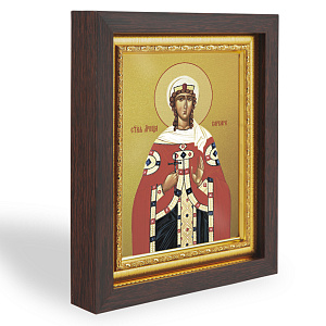 Икона великомученицы Варвары Илиопольской, в узком багете, цвет "темный дуб", на холсте, с золочением №2 (14,3х17,4 см (под икону А7))