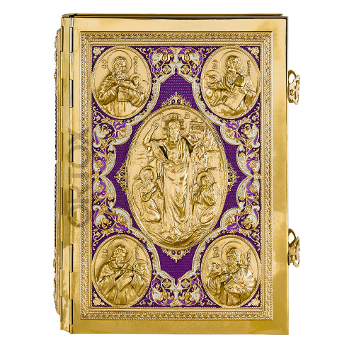 Евангелие напрестольное фиолетовое, полный оклад "под золото", 24х31 см фото 14