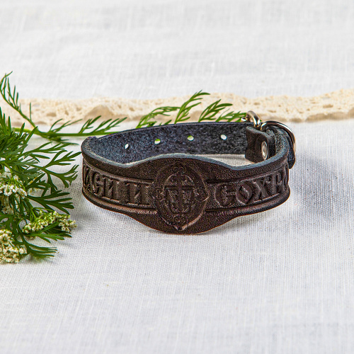 Браслет кожаный "Спаси и сохрани", цвета в ассортименте фото 2