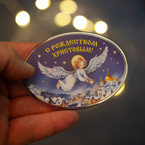 Магнит "С Рождеством Христовым! Ангел над деревней", акрил, 8,5х6,3 см фото 2