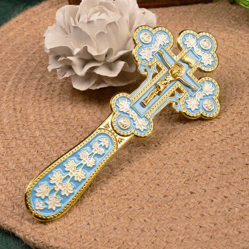 Крест требный, цинковый сплав, голубая и белая эмаль, 7,5х17 см фото 5