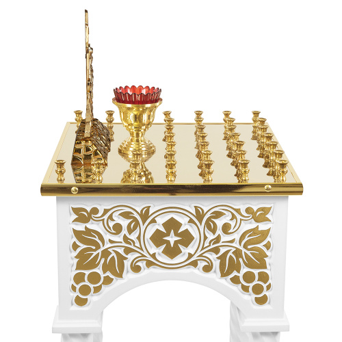 Панихидный стол на 36-50 свечей "Суздальский" белый с золотом (поталь), колонны, резьба, 46х46х100 см фото 10