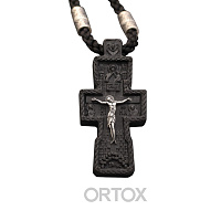 Нательный крест деревянный с серебряным распятием №2
