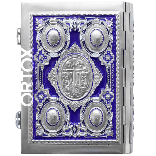 Евангелие требное среднее синее, полный оклад "под серебро", эмаль, 17х22 см фото 2