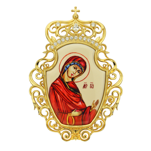 Накладки на митру (комплект из 4 штук) из ювелирного сплава в позолоте, с фианитами, №3 фото 3