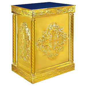 Подставка церковная "Иерусалимская" с колоннами, чеканка, 72х52х93 см (синяя ткань)