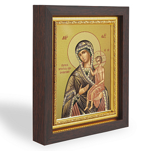 Икона Божией Матери "Воспитание", в узком багете, цвет "темный дуб", на холсте, с золочением (14,3х17,4 см (под икону А7))