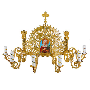 Церковное бра из латуни на 6 свечей, с иконой, 112х53 см, У 3-0614 (вес 11 кг)