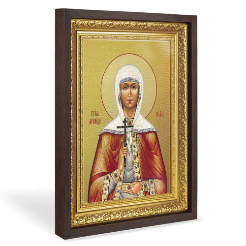 Икона мученицы Иулии (Юлии) Карфагенской, в широком багете, цвет "темный дуб", на холсте, с золочением