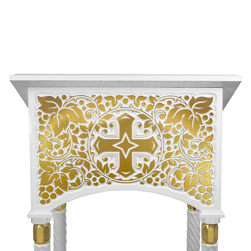 Аналой центральный "Суздальский" белый с золотом (поталь), колонны, резьба, высота 135 см фото 8
