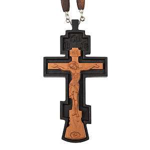 Крест наперсный деревянный резной, с цепью, 5,5х10,5 см (защитный лак)