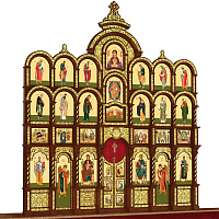 Иконостас деревянный резной "Владимирский" четырехъярусный, цвет "кипарис" с золотом (поталь), 690х730х45 см Иконостас деревянный резной "Владимирский" четырехъярусный, цвет "кипарис" с золотом (поталь), 690х730х45 см