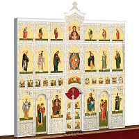 Иконостас "Суздальский" четырехъярусный, белый с золотом (патина), 608х637х25,4 см