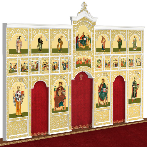 Иконостас деревянный "Суздальский" трехъярусный белый с золотом (поталь), 608х483х25,4 см фото 3