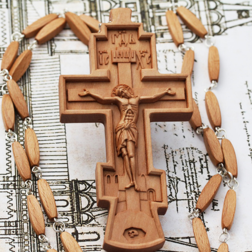 Крест наперсный деревянный резной, с цепью, 6,5х12 см фото 4
