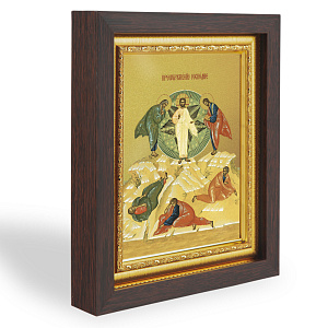 Икона Преображения Господня, в узком багете, цвет "темный дуб", на холсте, с золочением (18,4х22,7 см (под икону А6))