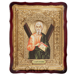 Икона большая храмовая апостола Андрея Первозванного, фигурная рама (30х35 см)