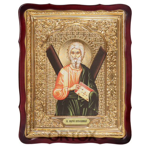 Икона большая храмовая апостола Андрея Первозванного, фигурная рама