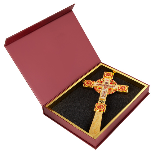 Крест напрестольный / требный, цинковый сплав, цвет "под золото", красные камни, 16х31,5 см фото 7 Крест напрестольный / требный, цинковый сплав, цвет "под золото", красные камни, 16х31,5 см фото 7