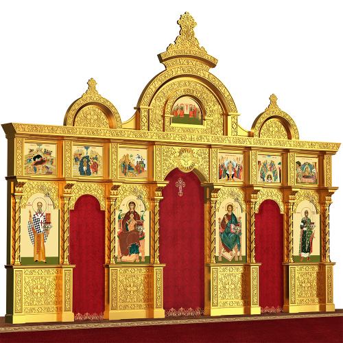 Иконостас деревянный резной "Владимирский" двухъярусный, цвет "золото", 690х528х40 см фото 3