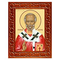Икона святителя Николая Чудотворца в резной рамке, цвет "кипарис", ширина рамки 7 см