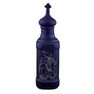 Сосуд для святой воды "Св. Георгий Победоносец", синяя глазурь, серебристый узор (керамика)