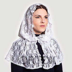 Неспадаемый платок кружевной (капор), белый, размер универсальный (платок)