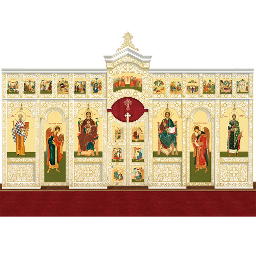 Иконостас деревянный "Суздальский" двухъярусный белый с золотом (патина), 608х378х25,4 см фото 2 Иконостас деревянный "Суздальский" двухъярусный белый с золотом (патина), 608х378х25,4 см фото 2