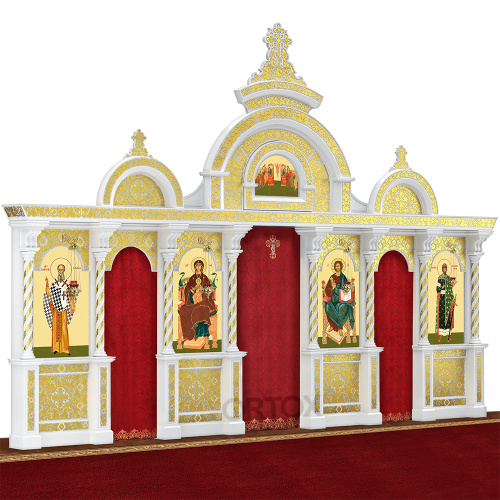 Иконостас "Владимирский" одноярусный белый с золотом (поталь), 690х470х40 см фото 2